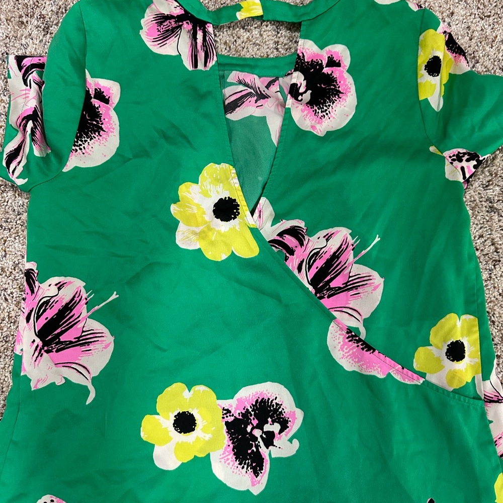 Floral Green Wrap Top